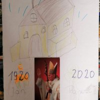 Laurki wykonanych przez dzieci z SP7 w Cieszynie z okazji setnych urodzin Jana Pawła II 2020